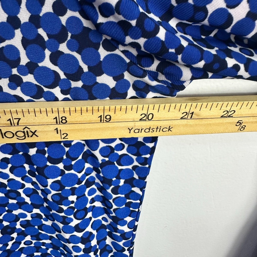 Jones‎ New York Top M Blue Polka Dot Blouse Long Sleeve Career Retro Mod Work - Picture 4 of 6